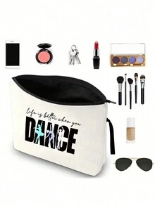 跳舞袋,芭蕾化妝包,優雅的舞蹈者禮物拉鍊袋,獻給女性青少年舞蹈愛好者的啟發性禮物,舞蹈教師旅行收納袋,打印有"life Is Better When You Dance"文字的化妝袋,貼心的禮物組合,帶手柄方便攜帶,可作旅行化妝收納袋,最佳教師節禮物,化妝收納袋,旅行必備的化妝工具,給老師的禮物,聖誕禮物袋,有趣的禮物 - 米色 - 查看 3