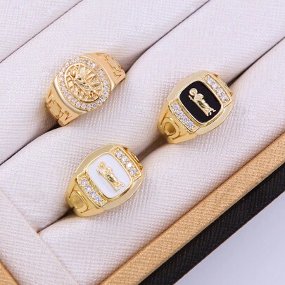 1pc Men's Wide Band CZ/Oil Drop St. Jude Portrait Ring, For Daily Wear And Gifting Occasions