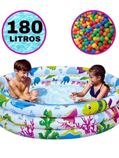 Piscina Infantil Inflável 180 Litros Colorida 3 Anéis