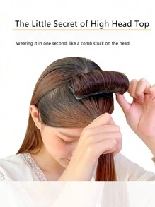 天然隱形增高毛絨髮墊,頭頂帶梳子,女士髮卡,頭饰,捲髮器,合適日常穿著的合成髮 - 棕色 - 查看 3