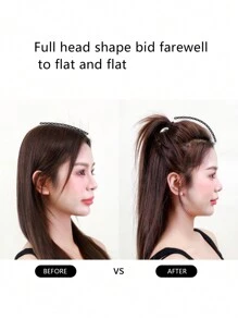 天然隱形增高毛絨髮墊,頭頂帶梳子,女士髮卡,頭饰,捲髮器,合適日常穿著的合成髮 - 棕色 - 查看 5