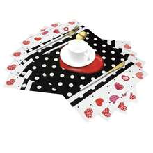 4 件结婚周年纪念情人节餐垫 12x18 英寸 4 件套，心形季节性农舍粗麻布水牛格子室内厨房餐桌装饰派对 - 彩色 - 查看 2