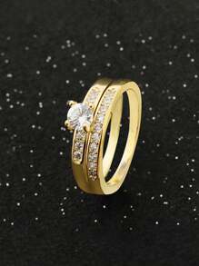 奢華經典情侶戒指男士女士派對訂婚婚禮珠寶情人節禮物 - A - 查看 4