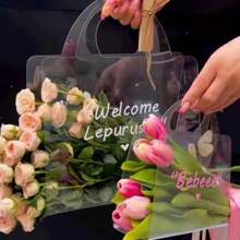 1 件花束塑料手提袋，适用于花店、派对和节日礼品包装，适合返校情人节 - 無色 - 查看 4