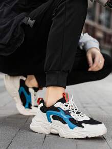 Zapatillas deportivas casuales gruesas para hombres, con aumento de altura, zapatillas de estudiante, zapatos deportivos versátiles y de moda, perfectos para el look de jeans deportivos en otoño/invierno - Blanco y Negro - Ver 9