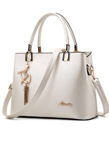 新款时尚女士包，简约手提包/单肩包/斜挎包大包，纯色，母亲节礼物，妈妈礼物，妈妈必需品，外出妈妈包 - 米色 - 查看 4