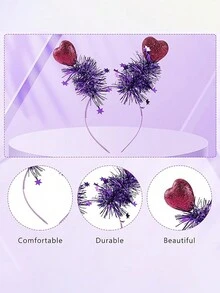 1入組多色情人節情侶風格泡沫心形髮飾鈕扣和星形流蘇裝飾毛帶,可愛的心形設計頭帶,適用於節日/派對服裝,新年派對攝影道具,情人節,聖誕節使用 - 彩色 - 查看 6