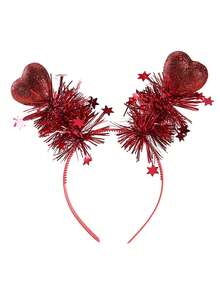 1入組多色情人節情侶風格泡沫心形髮飾鈕扣和星形流蘇裝飾毛帶,可愛的心形設計頭帶,適用於節日/派對服裝,新年派對攝影道具,情人節,聖誕節使用 - 彩色 - 查看 2