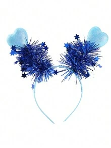 1入組多色情人節情侶風格泡沫心形髮飾鈕扣和星形流蘇裝飾毛帶,可愛的心形設計頭帶,適用於節日/派對服裝,新年派對攝影道具,情人節,聖誕節使用 - 彩色 - 查看 5