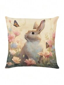 1 Funda De Almohada Cuadrada De Lino Con Diseño De Conejo De Estilo Moderno (45 Cm * 45 Cm / 17,72 Pulgadas * 17,72 Pulgadas), Diseño Simple Impreso En Un Solo Lado, Suave Y Cómodo, Ideal Como Decoración Del Hogar, Adecuado Para Pascua Y Uso Diario (almohada No Incluida) - Multicolor - Ver 2