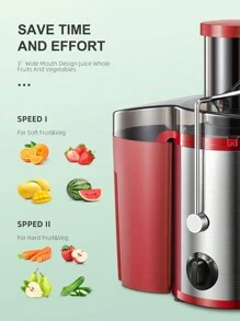 QCen Juicer Machine, 500W Centrifugal Juicer Extractor With Wide Mouth 3" Feed Chute For Fruit Vegetable, Easy To Clean, Stainless Steel,Red - Đỏ - Xem 3