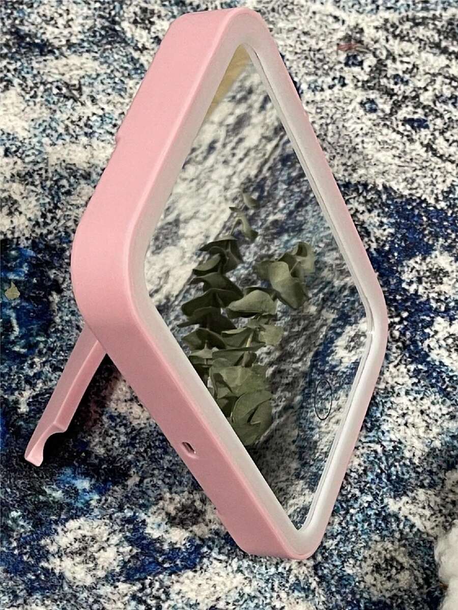 Led三色高清折疊化妝鏡,便攜式桌上型鏡子,學生宿舍桌面鏡,正方形 - 粉色 - 查看 1