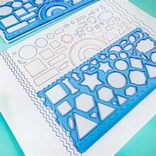 Set de 7 piezas de reglas de dibujo con diseños de dibujos animados (2 reglas de dibujo + 1 regla de diseño + 4 reglas plantilla), Reglas - Multicolor - Ver 4