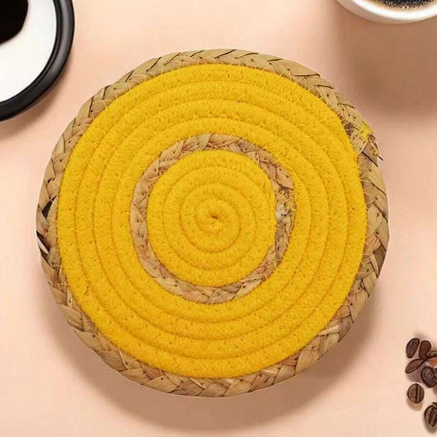 1 件胡蘆巴草繩餐墊杯墊防滑咖啡墊復古麻裝飾墊花瓶墊家居用品裝飾隔熱墊 - 黃色 - 查看 1