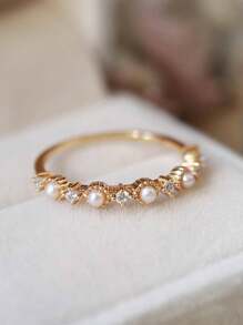 Stylever 1 Nhẫn Ngọc Trai Giả Retro Dành Cho Nữ Bạc S925 Ánh Sáng Thanh Lịch Sang Trọng Mỹ Món Quà Trang Sức Cho Bé Gái Vũ Hội Trang Sức Tiệc Cưới trang Sức Cô Dâu - Vàng - Xem 2