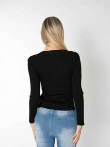 Suéter Cruzado Escote V Mujer - Negro - Ver 4