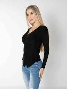 Suéter Cruzado Escote V Mujer - Negro - Ver 2