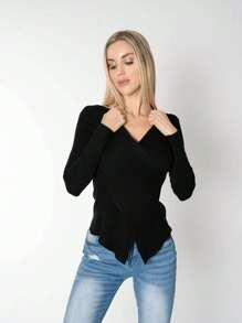Suéter Cruzado Escote V Mujer - Negro - Ver 1