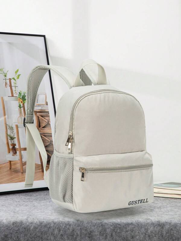 1 Unidade Mochila De Poliéster Com Cor Sólida Unissex Com Painel Traseiro Acolchoado E Alças De Ombro Ajustáveis, Fechamento Com Zíper, Moderna, Fashion, Simples, Versátil E Adequada Para Escola, Brincadeira, Piquenique E Uso Casual