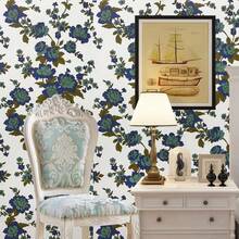 1卷花卉紋自粘壁紙,適用於房間/商店牆壁,易於安裝,具有防污和防水塗層 - 藏蓝色 - 查看 2