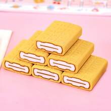 6pcs Creative Ice Cream Shape Eraser, Lovely Gift, Back To School Learning Supplies, New Year Small Gift - Yellow - View 1