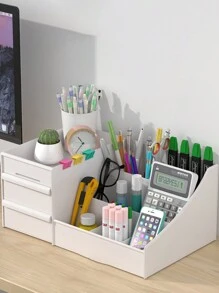 1個桌面抽屜式3層收納盒,適用於學生,組織文具收納盒 - 白色 - 查看 1