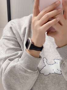 Black Slim Leather Watch Band, Compatible With Apple Watch Bands 42mm 38mm 40mm 41mm 44mm 45mm 46mm 49mm, Fashionable Smart Watch Replacement Strap, Suitable For Series Ultra2 Ultra SE2 SE 11 10 9 8 7 6 5 4 3 2 1, Unisex, Ideal Gift For Students Back To School - Black - View 3