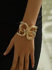 Fashion this season F&S 1只誇張的編織風格寬開口彈簧手鐲,個性化、高端、時尚、抽象、復古、誇張、輕奢、優雅,適合穿著見朋友或外出娛樂 - 金色 - 查看 6