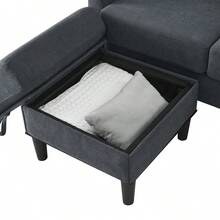Upholstered Sectional Sofa Couch, L Shaped Couch With Storage Reversible Ottoman Bench 3 Seater For Living Room, Apartment, Compact Spaces - 深灰色 - 查看 8