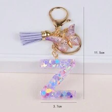 Breloc cu literă inițială Boho, drăguț fulg de zăpadă, paiete de dragoste, alfabet, breloc, fluture, pandantiv, inel, poșetă, rucsac, charm, husă pentru căști, accesorii, femei, fete, cadou pentru cupluri de Ziua Îndrăgostiților. Accesorii auto pentru geantă, charm, rucsac pentru școală, Goth Y2K.