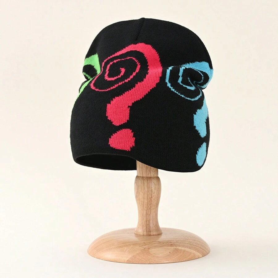 1pc Y2k Style Knitted Hat With Lollipop Pattern, Warm & Fashionable Beanie For Hip Hop Style, Suitable For Christmas, Outdoor Activities, Shopping, Parties - Black - View 1