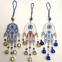 1入白色手摘風鈴吊墜，復古歐美藍眼鏡墜飾惡魔之眼壁掛裝飾風鈴，適用於萬聖節、聖誕節、生日、婚禮派對裝飾