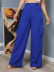 Women Pants - 寶藍色 - 查看 3
