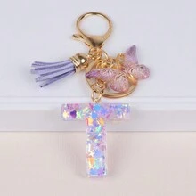 Breloc cu literă inițială Boho, drăguț fulg de zăpadă, paiete de dragoste, alfabet, breloc, fluture, pandantiv, inel, poșetă, rucsac, charm, husă pentru căști, accesorii, femei, fete, cadou pentru cupluri de Ziua Îndrăgostiților. Accesorii auto pentru geantă, charm, rucsac pentru școală, Goth Y2K.