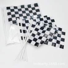 12Pcs Checkered Black And White Racing Stick Flag Small Mini Hand Held Race Car Flags Party Decorations For Birthday Party - Black and White - View 6
