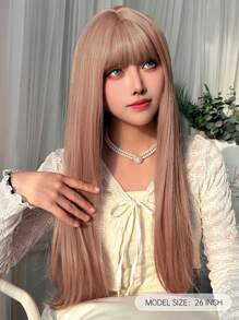 Black Long Straight Wigs For Women, Natural Black Synthetic Wigs With Bangs, Elegant Beautiful Natural Looking Heat Resistant Synthetic Wig Daily Party Use - 香檳色 - 查看 3