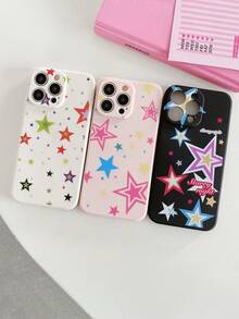 3pcs/Set Black, White, Pink Soft Silicone Phone Case With Different Star Patterns, Full Body Protective Cover With Camera Lens, Compatible With IPhone - Multicolor - View 5