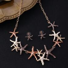 1 套/2 件波西米亞合金首飾套裝,搭配拼色海星琺瑯耳環和鏤空鎖骨項鍊,適合女士海灘個性化裝扮 - 星星 - 查看 13