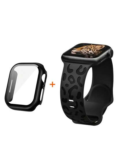 حزام ساعة سيليكون أحادي اللون بنمط النمر 3 في 1 يشمل سوار وغطاء وفيلم للنساء والرجال، متوافق مع أحزمة ساعة أبل 38مم 40مم 41مم 45مم 44مم 42مم 49مم، ناعم وراحة وتهوية، حزام بديل لساعة أبل أولترا سلسلة S10/9/SE/8/7/6/5/4/3/2/1 وإكسسوارات السوار