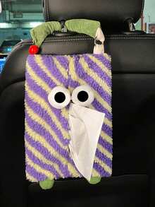 1入組卡通可愛怪物汽車紙巾盒,創意掛式汽車椅背懸掛袋,汽車插畫紙張盒內飾用品 - 彩色 - 查看 4