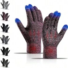 1對男女冬季手套-升級版觸屏冷天保暖針織手套,適用於跑步,開車,徒步旅行 - 玫紅色 - 查看 3