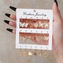 36 件套/18 件套耳环套装时尚锌合金蝴蝶和心形情人节、妈妈、母亲、母亲节、礼物 - 風格1 - 查看 10