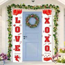 2入組情人節紅心主題派對裝飾對聯和門旗 - 情人節對聯B款 - 查看 1