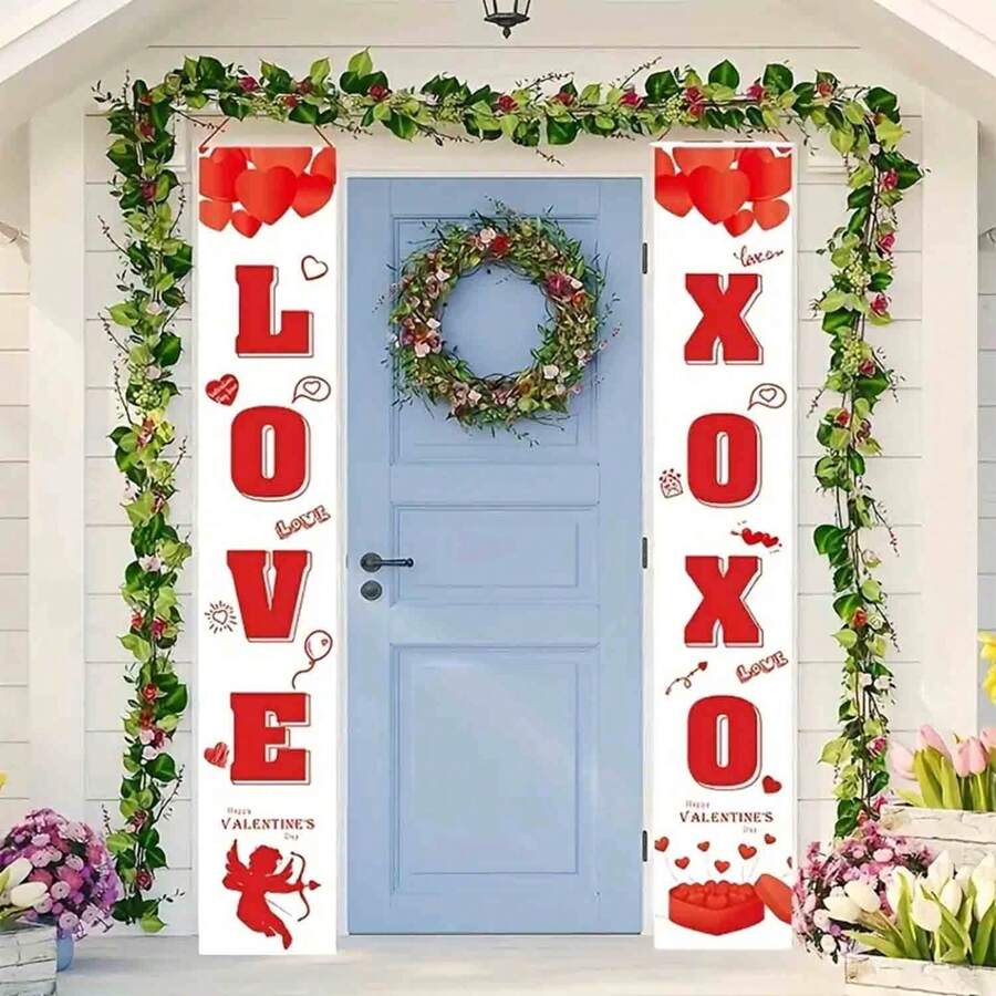 2入組情人節紅心主題派對裝飾對聯和門旗 - 情人節對聯B款 - 查看 1