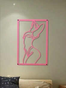 1pc Pink Metal Iron Wall Art Decor, Abstract Female Figure Design, Minimalist Style, Home & Living Room & Bedroom & Sofa Background Decoration - Pink - View 3