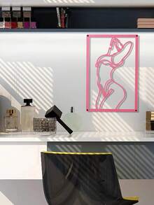 1pc Pink Metal Iron Wall Art Decor, Abstract Female Figure Design, Minimalist Style, Home & Living Room & Bedroom & Sofa Background Decoration - Pink - View 7