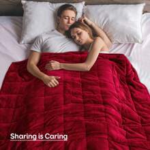Warm Weighted Blanket, Fleece Sherpa Flannel Throw Heavy Blanket With 7-Layer Design - Burgundy - View 6