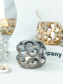 Nordic Style Creative Multipurpose Clear Crystal Glass Pen Holder, Makeup Brush Container, Desktop Ornament, Glass Candlestick, Amber - Yellow - View 2