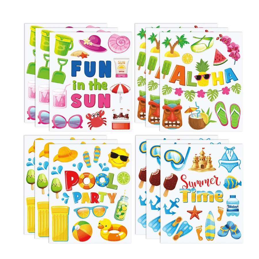 夏日雙面海灘泳池派對靜電貼紙夏威夷窗貼紙,適用於冰箱窗玻璃車夏日派對熱帶派對裝飾 - 彩色 - 查看 1