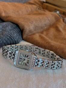 1pc New Arrivals Square Dial Ladies Waterproof Watch, Elegant Simple Style With Roman Numerals And Decoration, Suitable For Daily Life And Parties - Silver - View 6